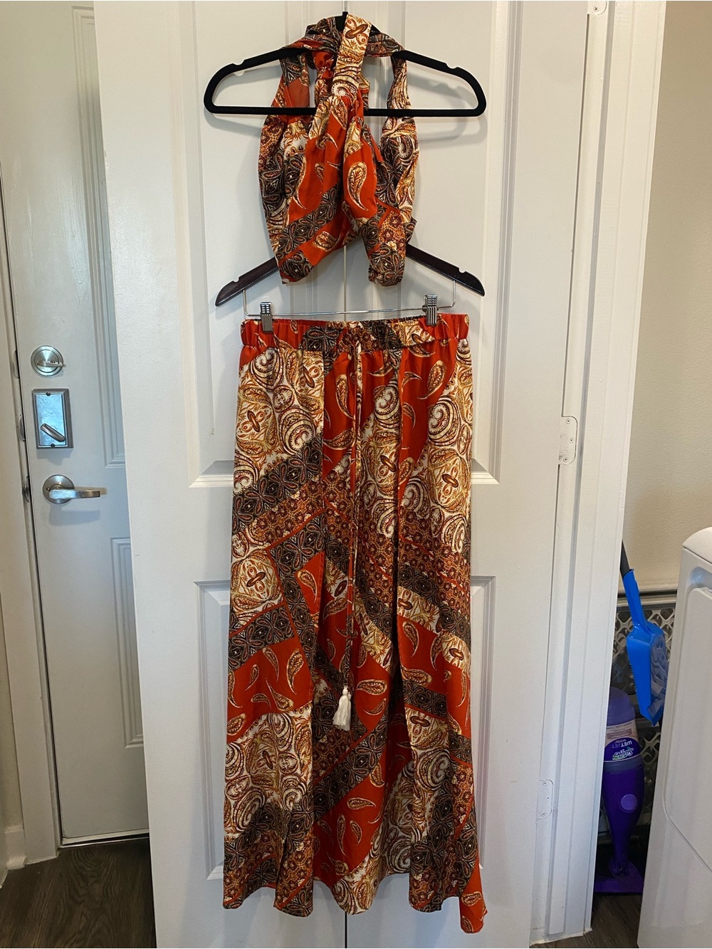 SHEIN Orange Paisley Two-Piece Halter Set